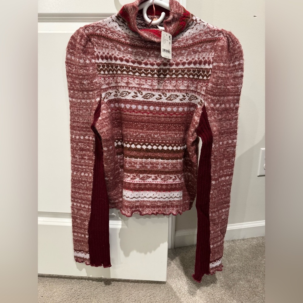 Free People Red and White Patterned Sweater